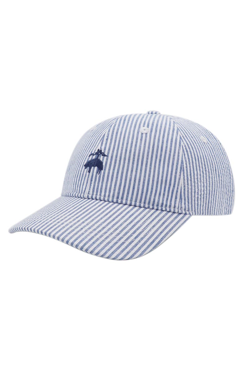 Amicale Cashmere Seersucker Baseball Hat, Main, color, Striped Blue