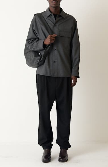 ジャケット・アウター LEMAIRE LIGHT FELTED WOOL LONG OVERSHIRT Lemaire Light Felted Wool Long Overshirt In Black