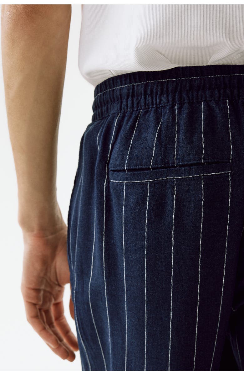 H&M Relaxed-fit linen-blend pants, Alternate, color, Navy Blue/Striped