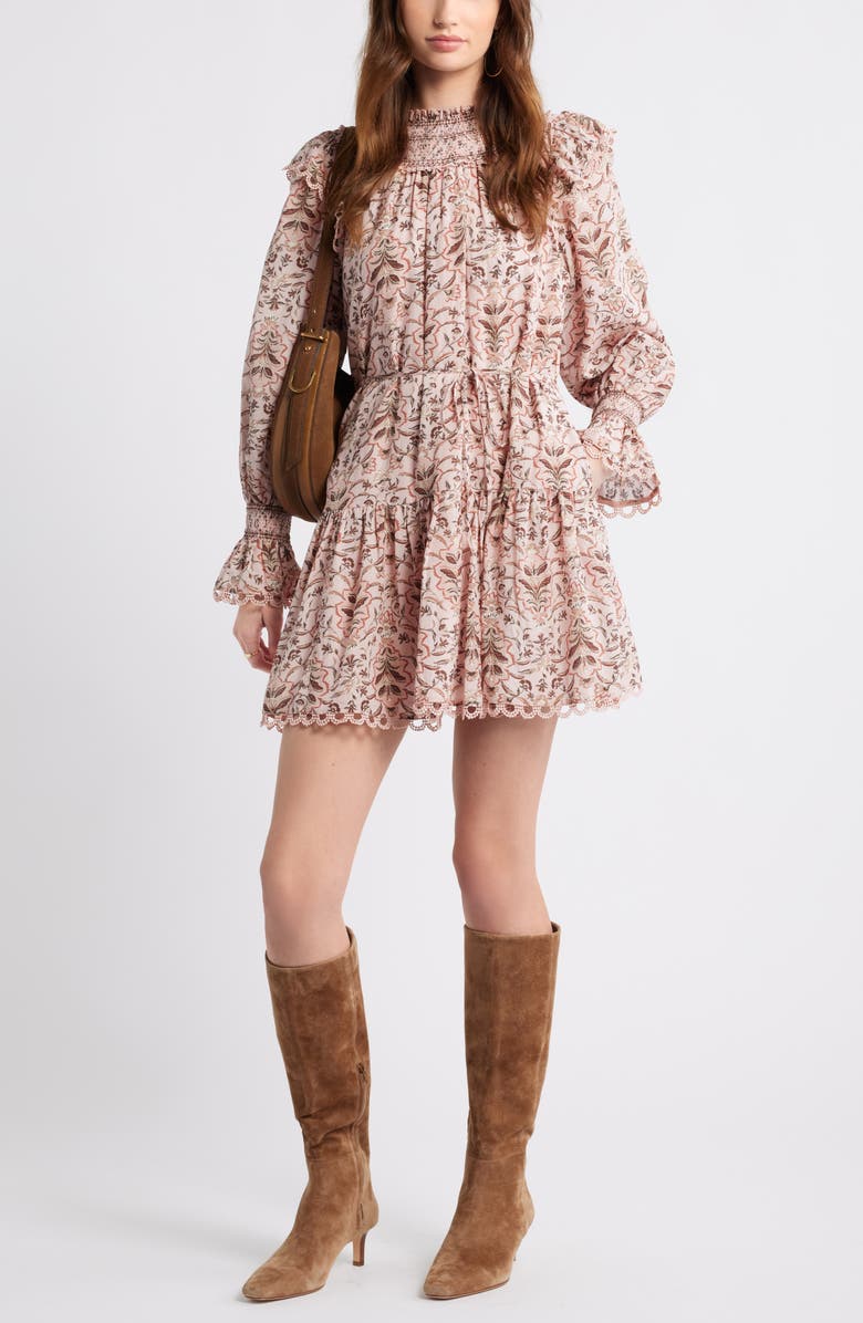 Treasure & Bond Smocked Lace Long Sleeve Minidress, Alternate, color, Pink Lotus Willow Floral