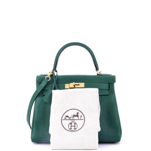Pre-owned Hermes Hermes Kelly Handbag Green Clemence With Gold Hardware 28 In Green