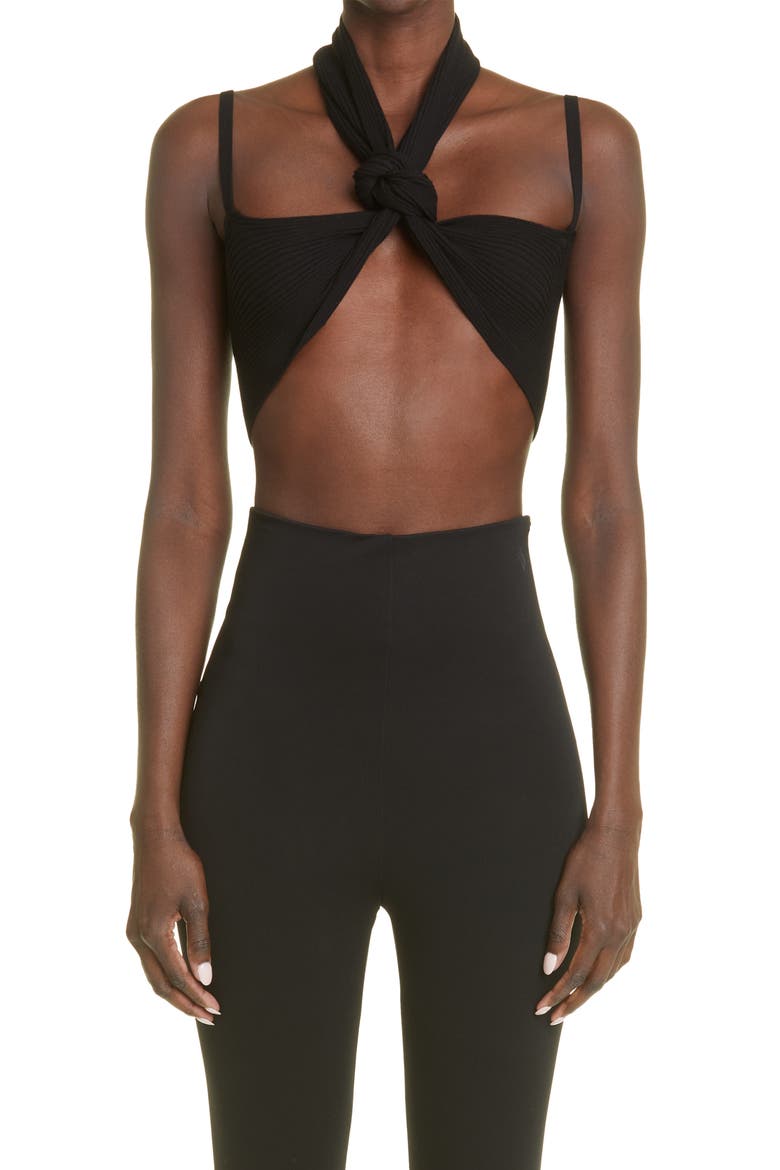 Mali Halter Neck Rib Crop Top, Main, color, BLACK