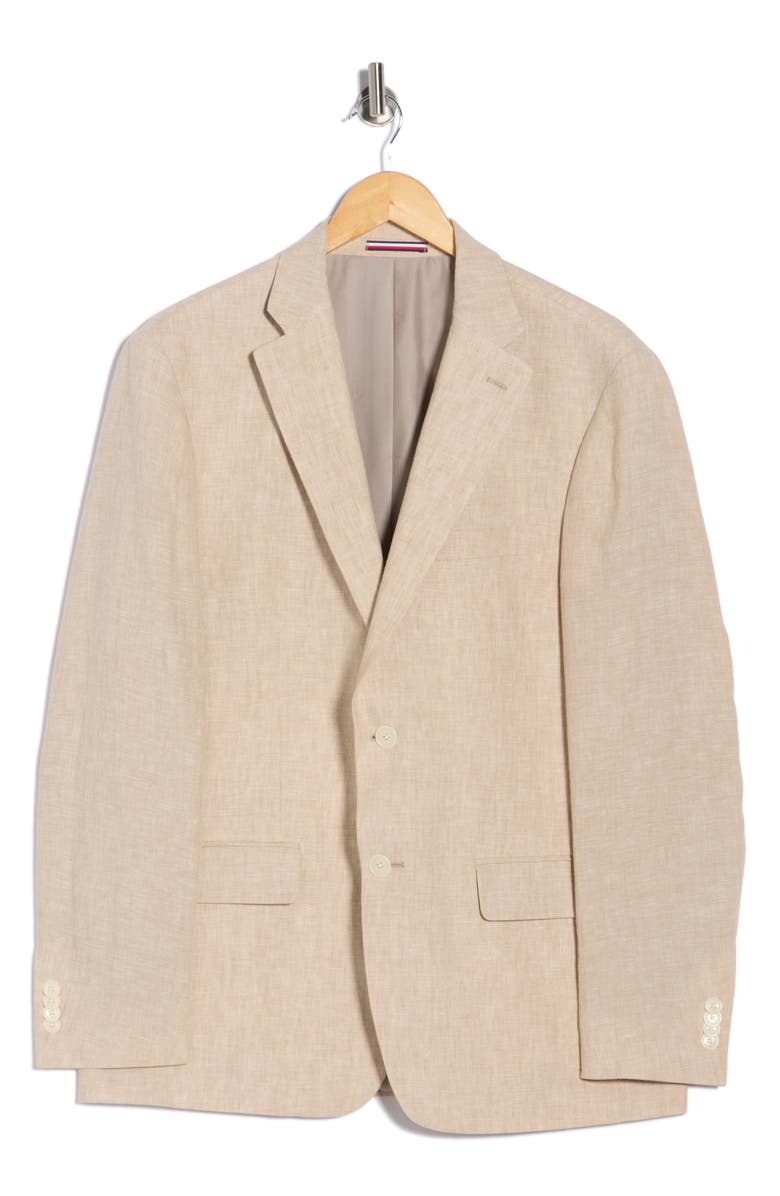 Tommy Hilfiger Two Button Notch Lapel Woven Linen Sport Coat, Alternate, color, Tan Plain