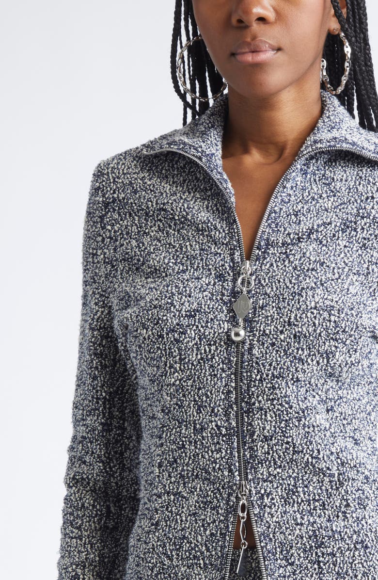 Rabanne Fringe Hem Bouclè Jacket, Alternate, color, Navy/ White