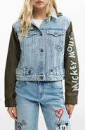 Desigual Mickey Mouse Embroidered Mixed Media Denim Hooded Jacket