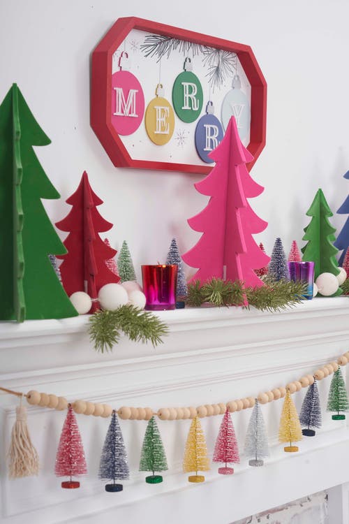 Carol & Frank Flocked Pink Wooden Christmas Tree Set Of 2 Figurines In Pink