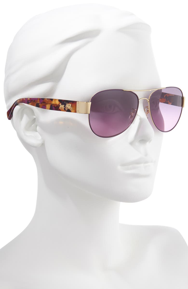 COACH 58mm Gradient Lens Aviator Sunglasses, Alternate, color, Tortoise Violet/ Violet