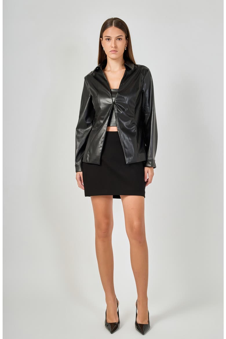 Faux Leather Jacket and Top Set, Alternate, color, BLACK