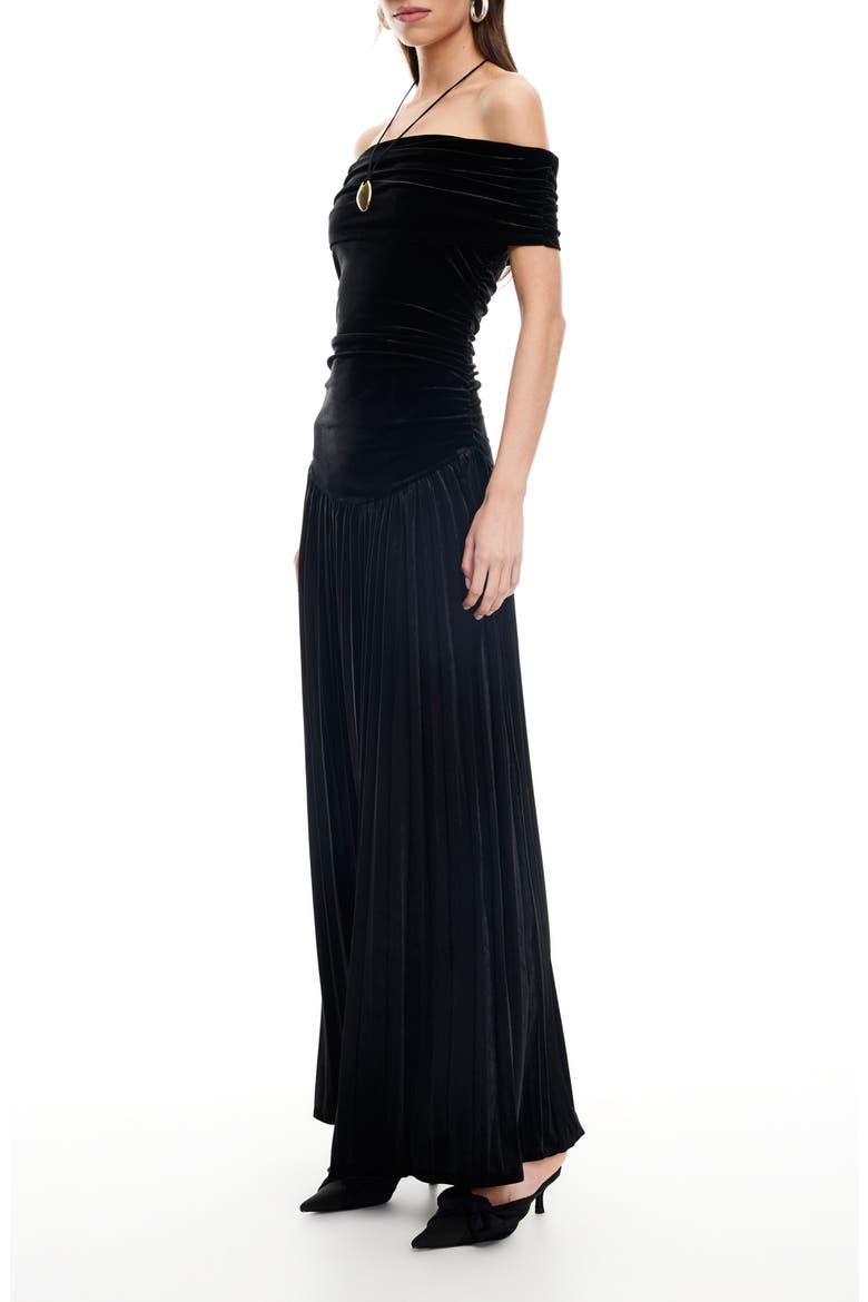 Field of Dreams Off the Shoulder Velvet Maxi Dress, Alternate, color, NOIR