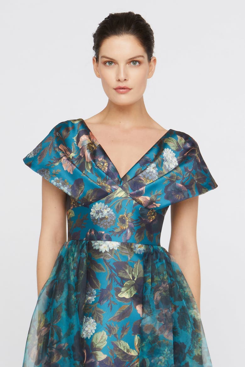 Azaria Draped V-Neck Mikado Gown, Alternate, color, Gilded Hydrangea