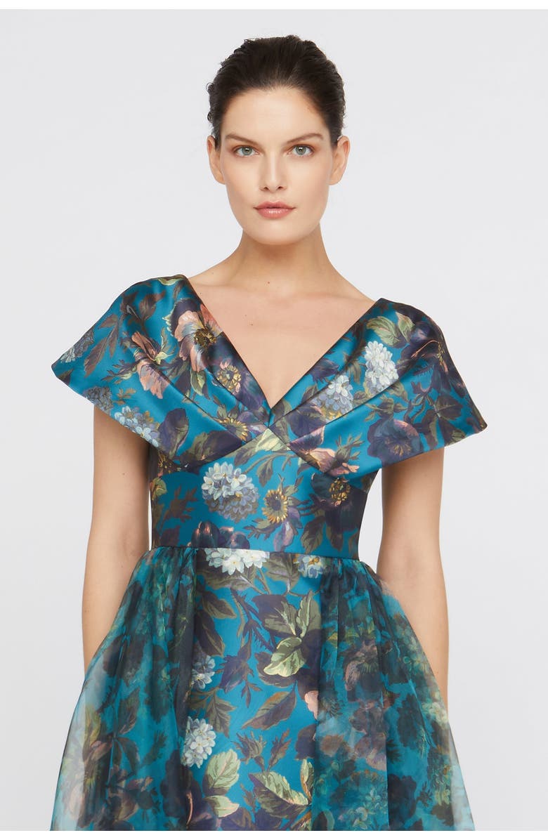 Theia Azaria Draped V-Neck Mikado Gown, Alternate, color,