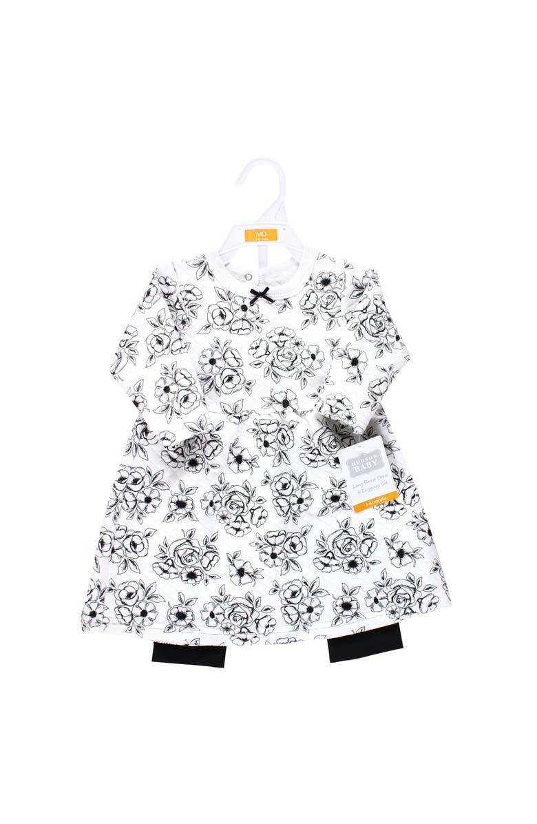 Hudson Baby Quilted Cotton Dress and Leggings, Alternate, color, Black Toile