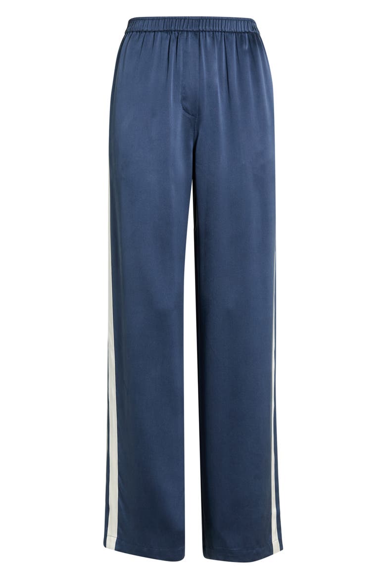 Side Stripe Washable Silk Pajama Pants, Alternate, color, DEEP BLUE/ SOFT IVORY
