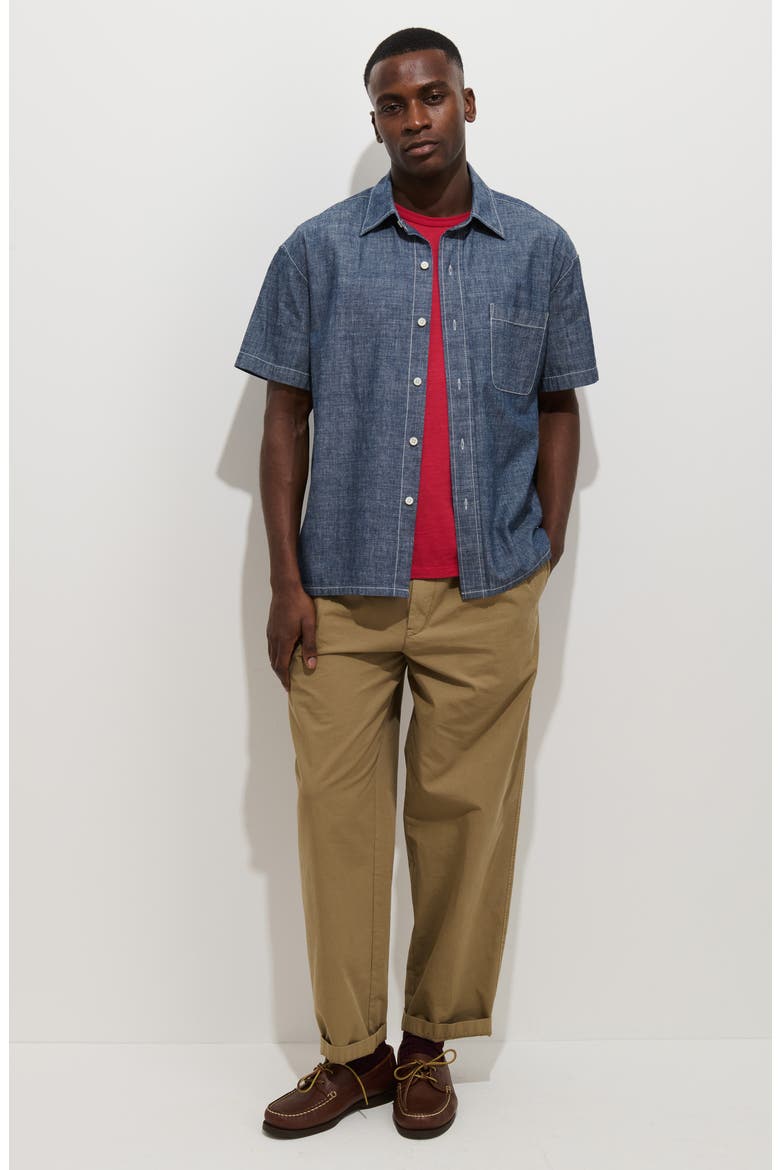 Franklin Short Sleeve Cotton Chambray Button-Up Shirt, Alternate, color, MEDIUM WASH