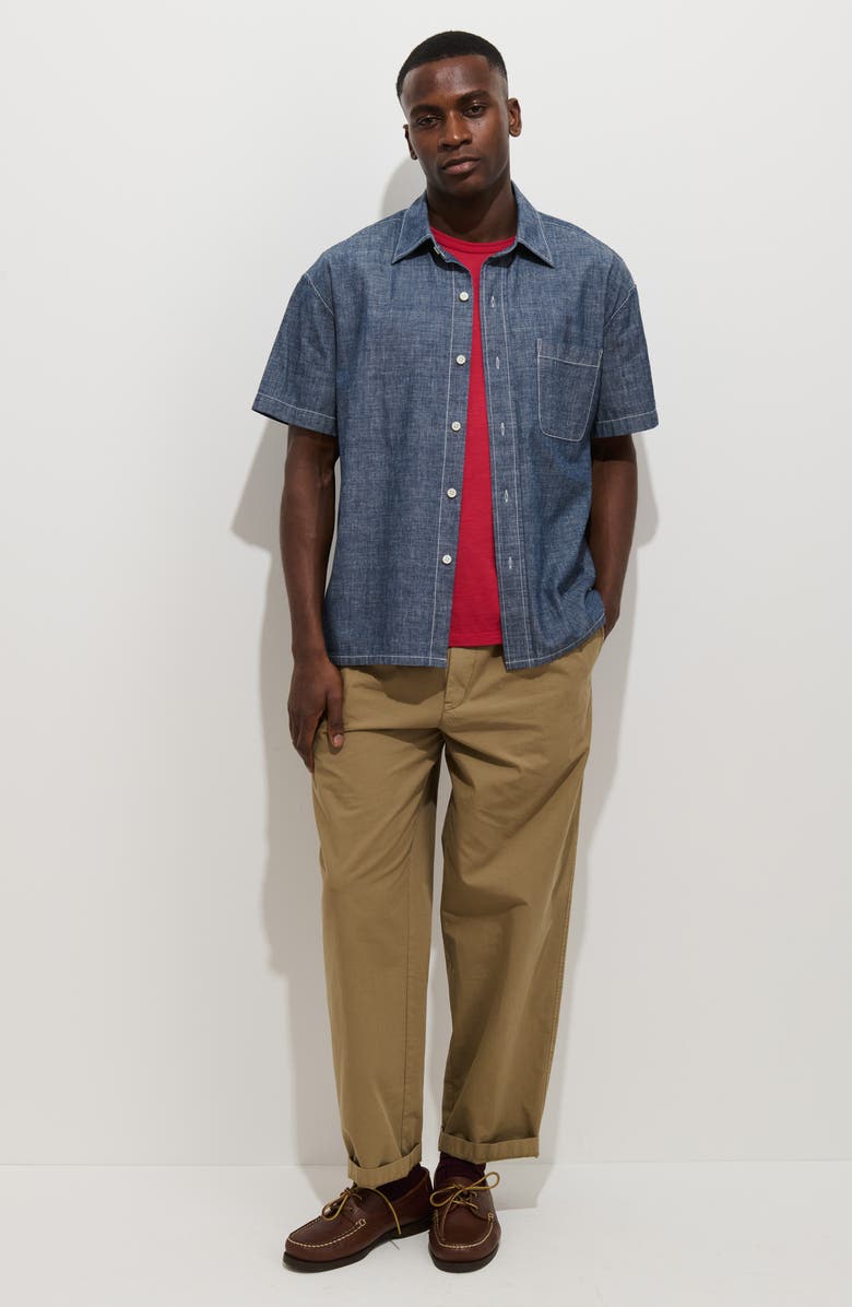 Alex Mill Franklin Short Sleeve Cotton Chambray Button-Up Shirt, Alternate, color, Medium Wash