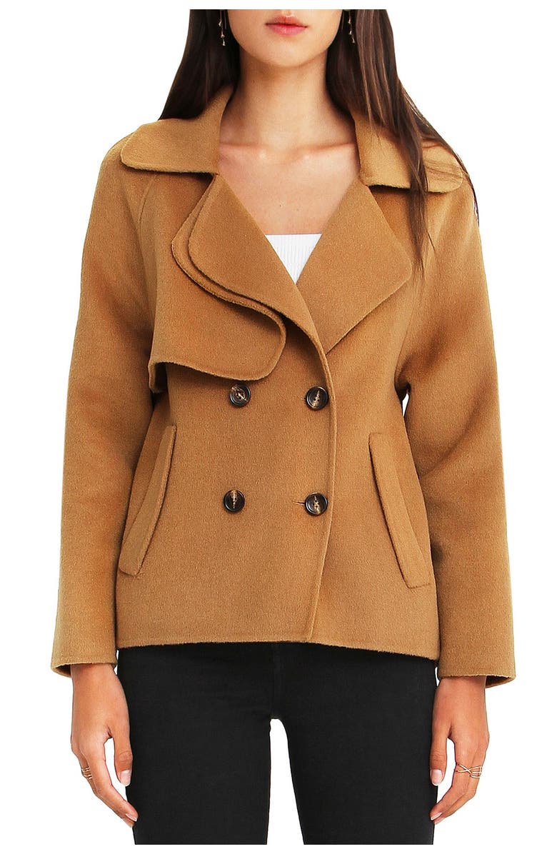 Belle & Bloom I'm Yours Double Breasted Wool Blend Coat, Main, color, Camel