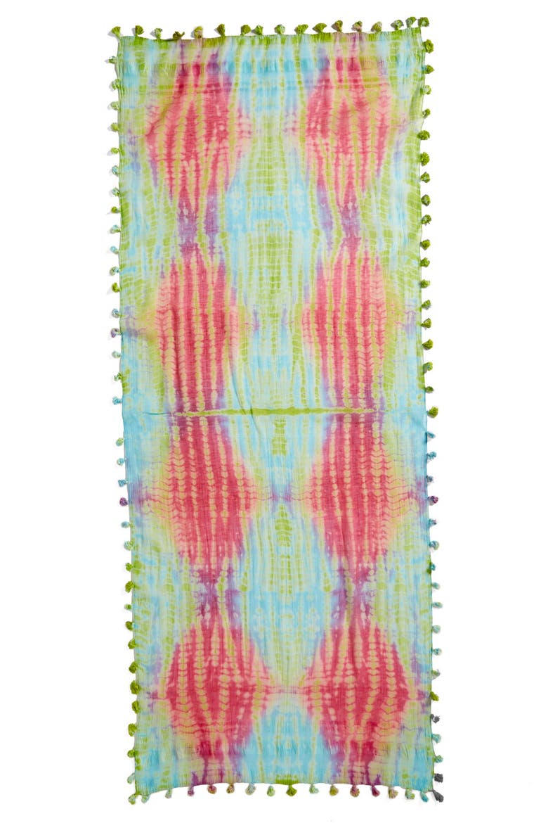 Tie Dye Silk & Cotton Scarf, Alternate, color, GREEN/ PINK