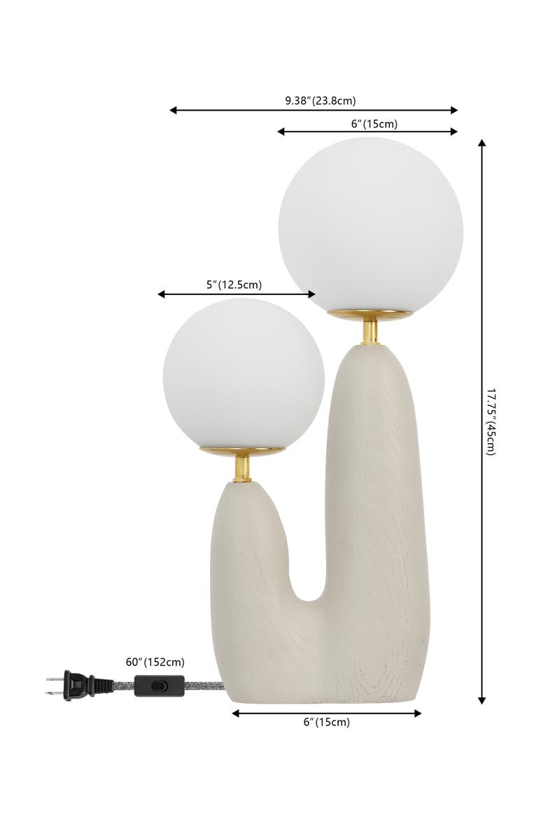 Oda 17.75" 2-Light Modern Bohemian Resin/Iron/Frosted Glass Danish Cactus LED Table Lamp, Alternate, color, Almond/Brass Gold