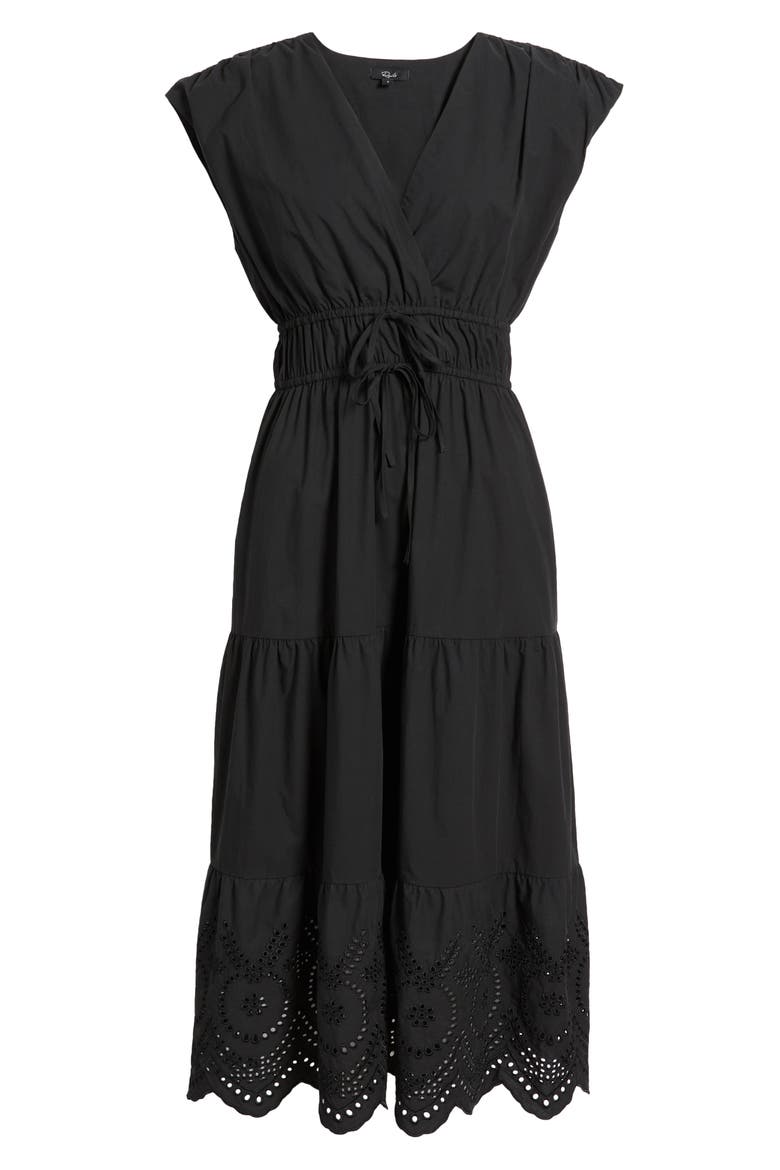 Lucia Tiered Cotton Blend Midi Dress, Alternate, color, BLACK EYELET