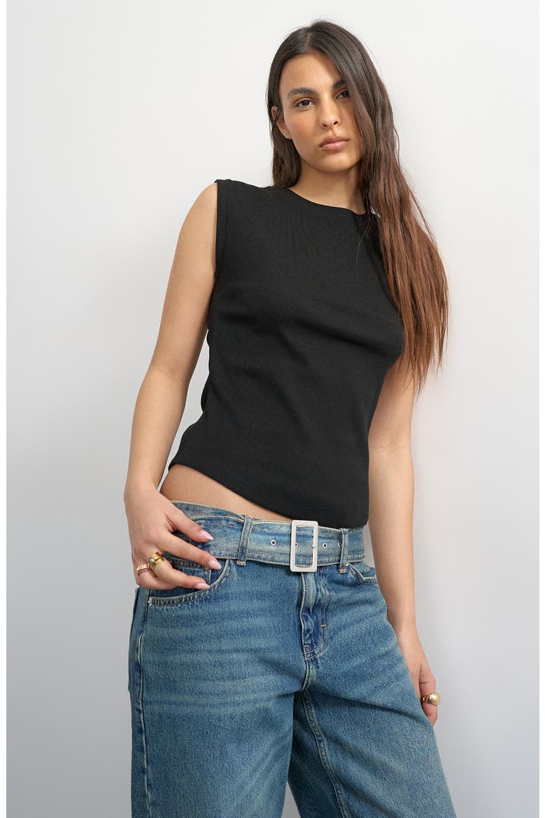 Rib Knit Stretch Cotton Boyfriend Tank, Main, color, BLACK