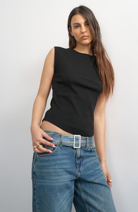 Rib Knit Stretch Cotton Boyfriend Tank