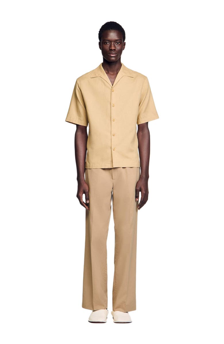 SANDRO Cotton and linen shirt, Alternate, color, Nut