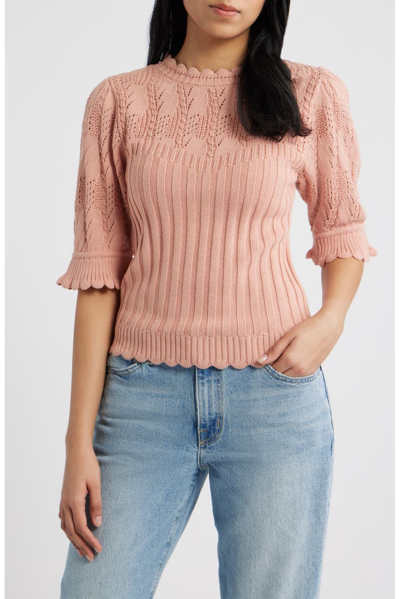 Mixed Stitch Elbow Sleeve Sweater, Main, color, DUSTY PINK