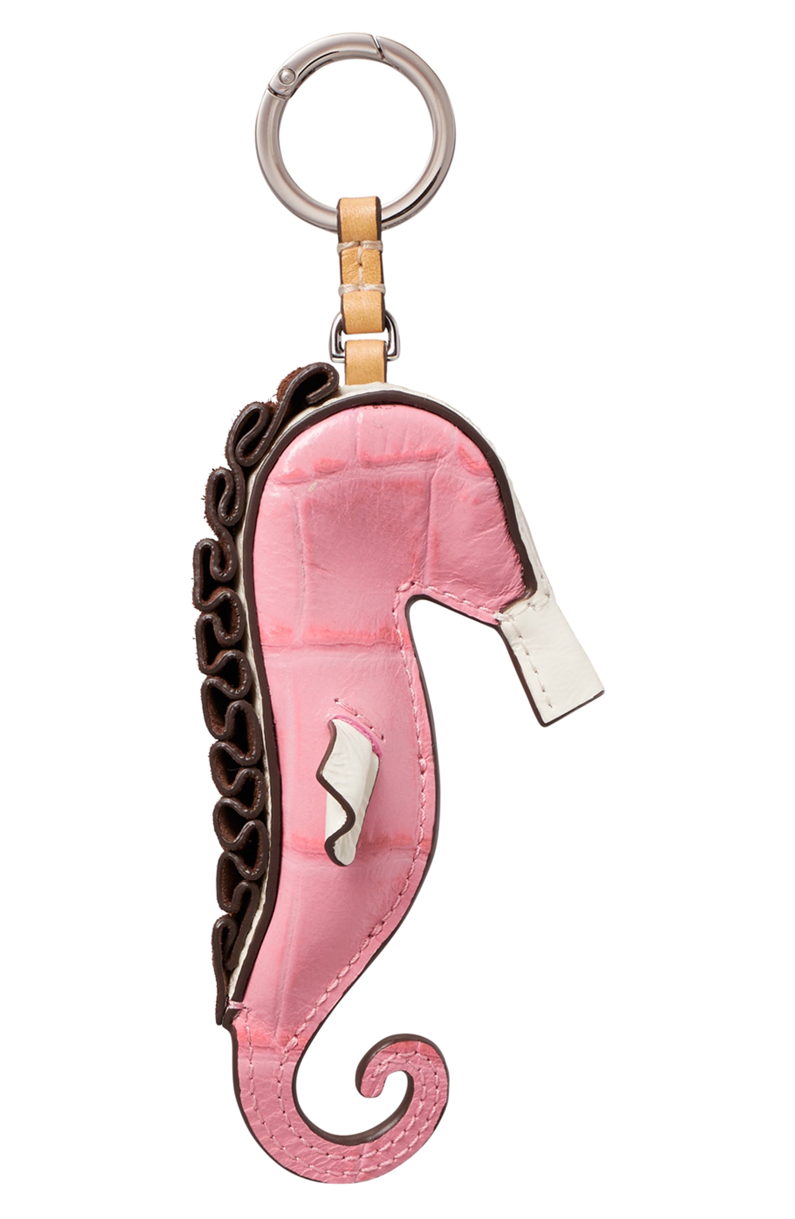 Seahorse Leather Key Fob, Main, color, ROSE SUNSET
