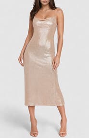 bebe Cowl Neck Sleeveless Midi Dress