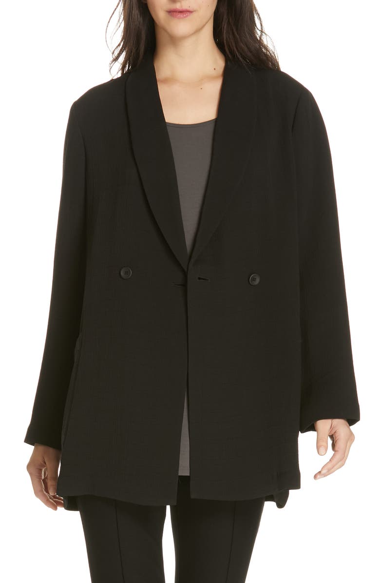 Eileen Fisher Double Breasted Blazer, Main, color, Black
