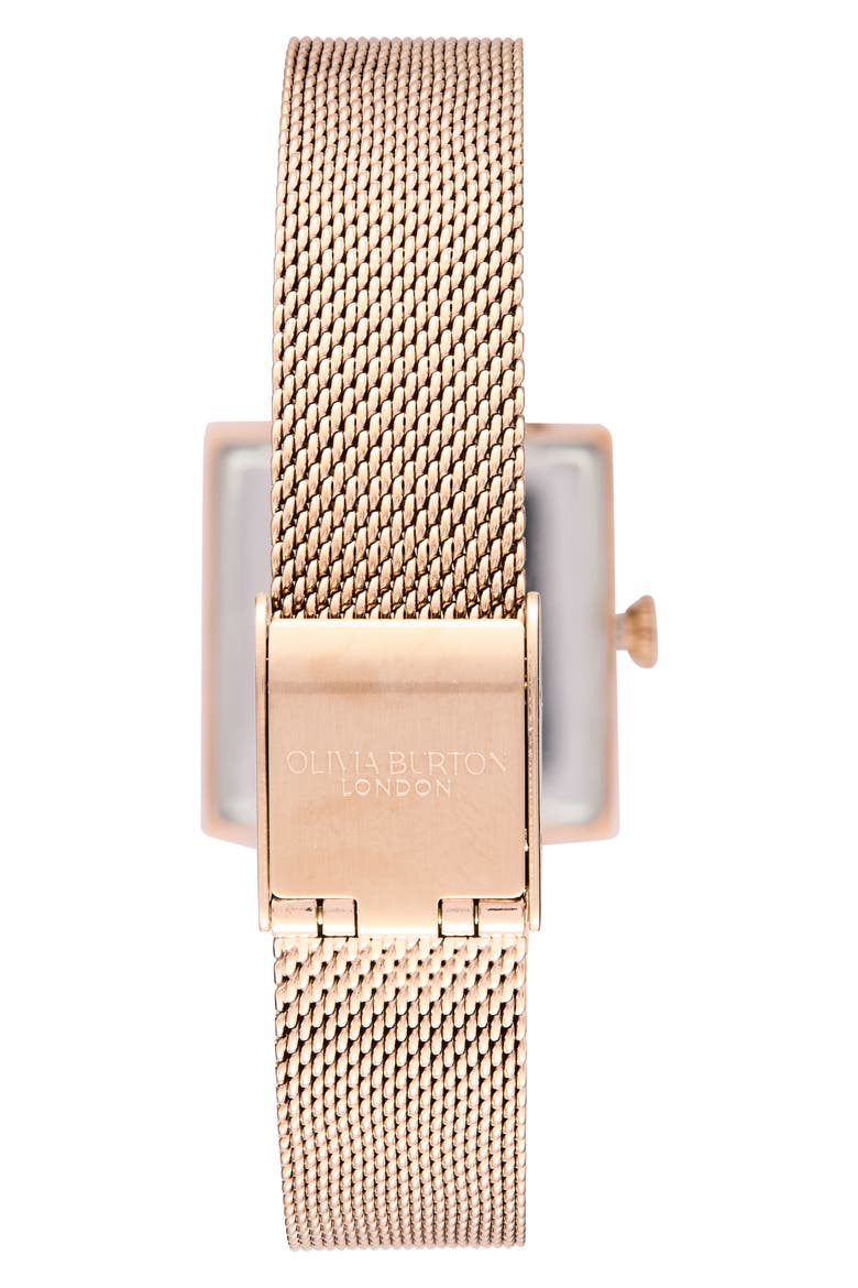 Square Lucky Bee Mesh Strap Watch, 23mm, Alternate, color, ROSE GOLD