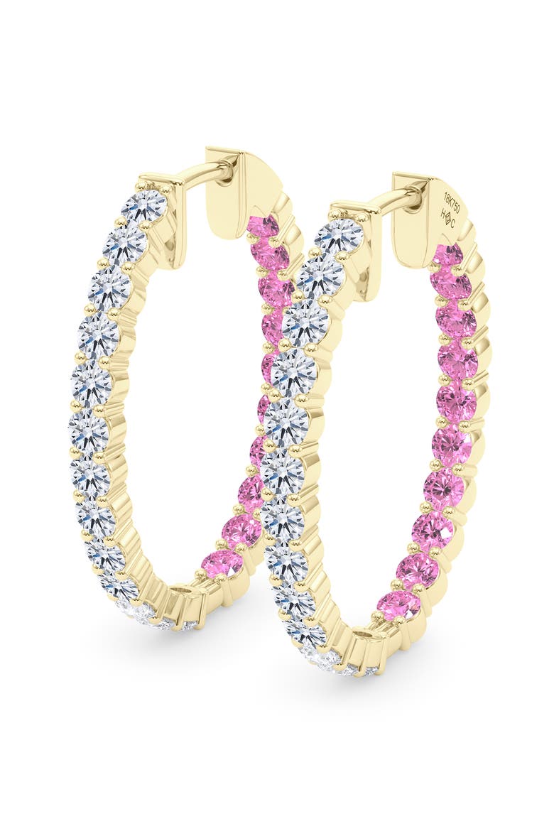 Lab Grown Diamond & Birthstone Inside Out Hoop Earrings, Main, color, 18K YELLOW GOLD