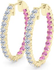 HauteCarat Lab Grown Diamond & Birthstone Inside Out Hoop Earrings