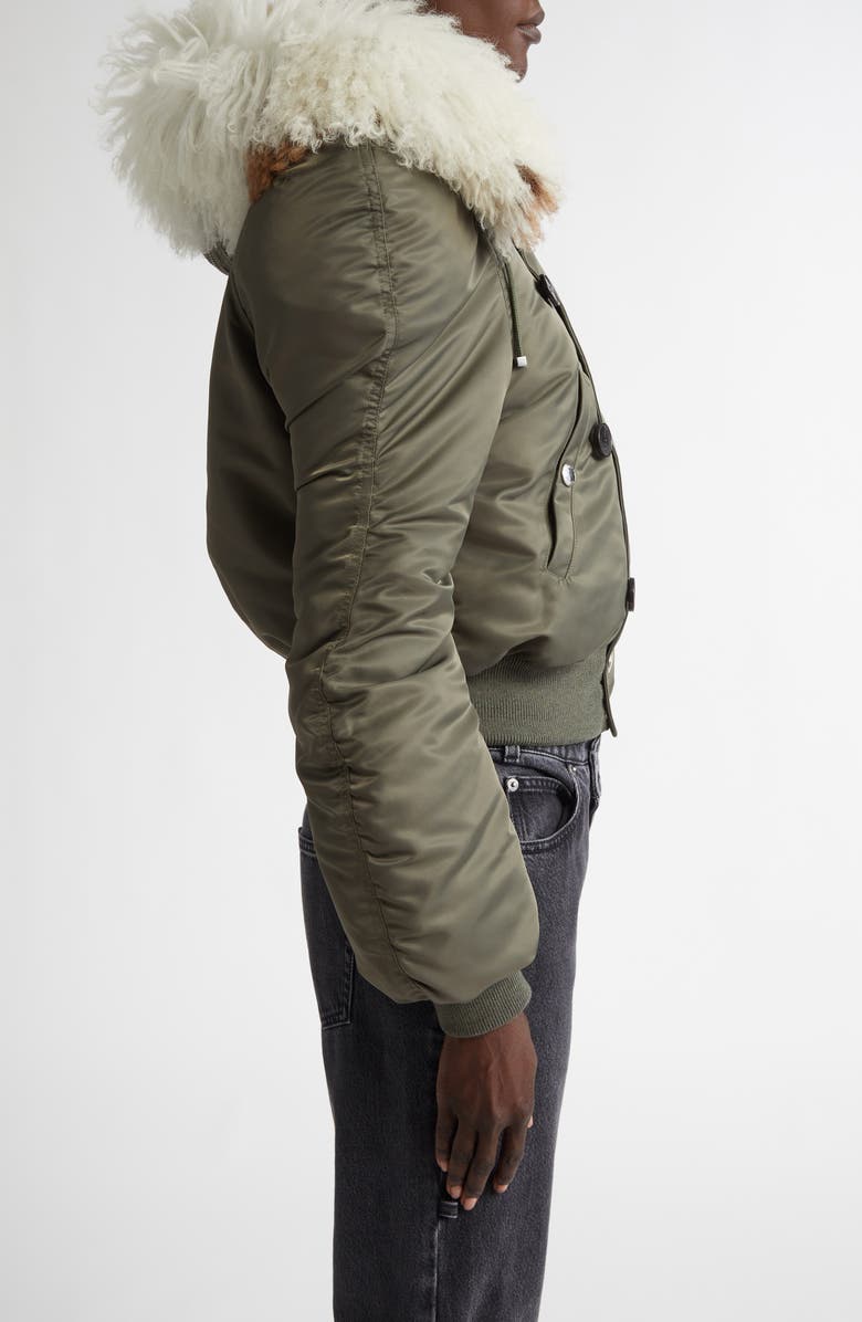 McQueen Hooded Bomber Jacket with Genuine Shearling Trim, Alternate, color, Cargo Green