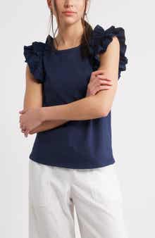 Caslon® Ruffle Shoulder Cotton Tank
