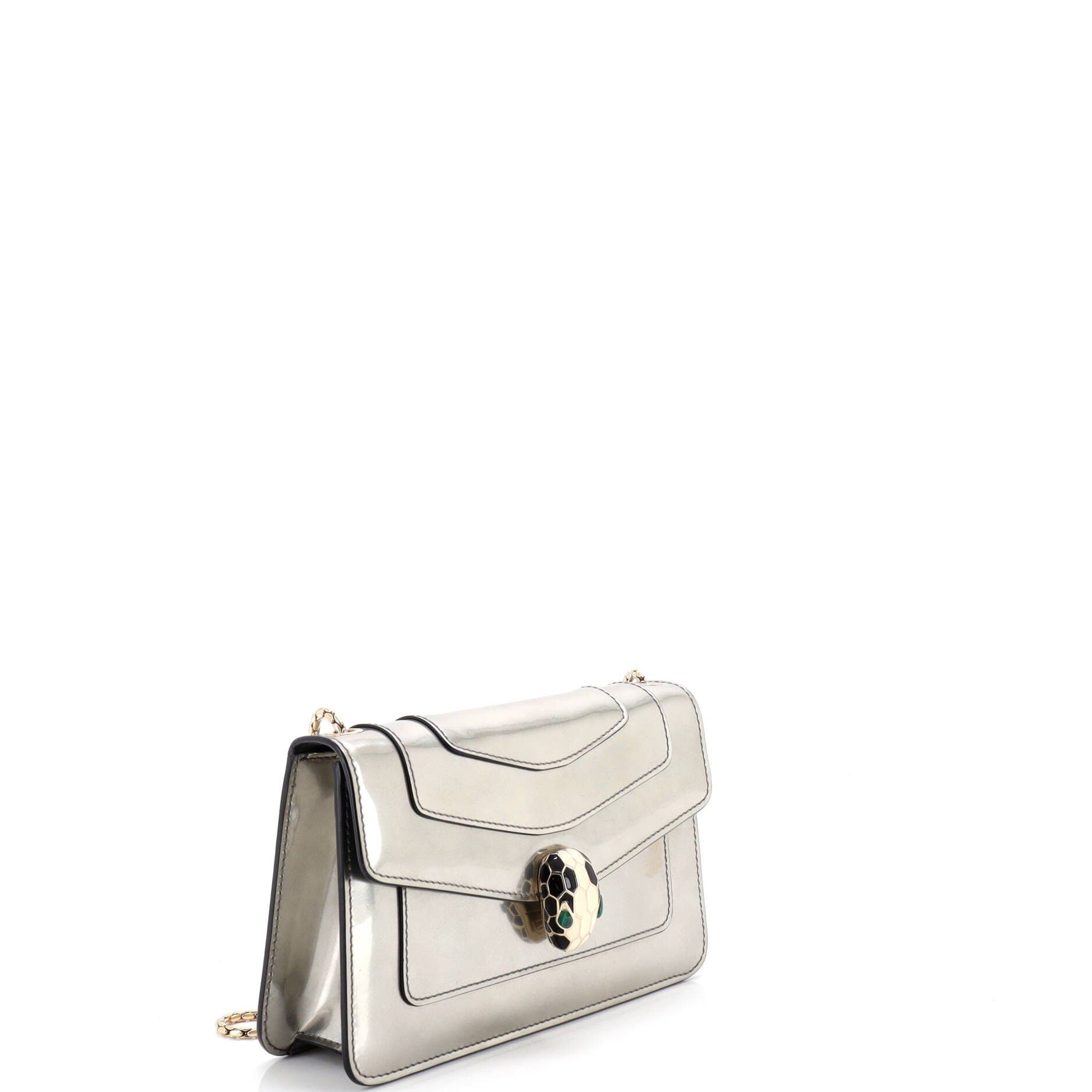 Serpenti Forever Shoulder Bag Patent Small, Alternate, color, Metallic Silver