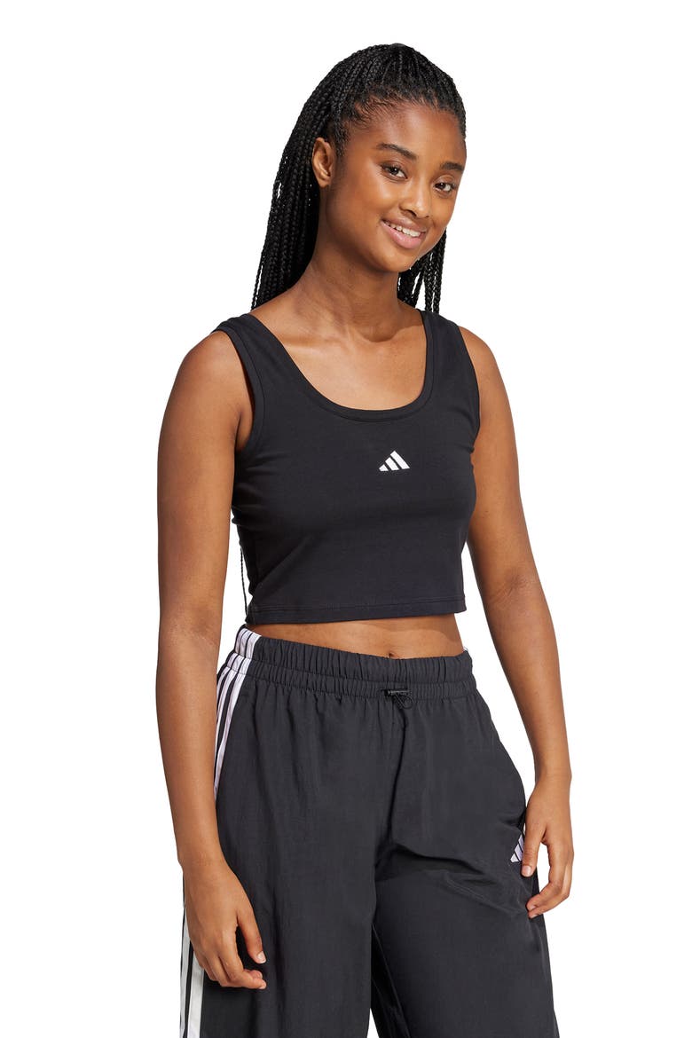 Cropped Stretch Cotton Tank, Alternate, color, BLACK/WHIT