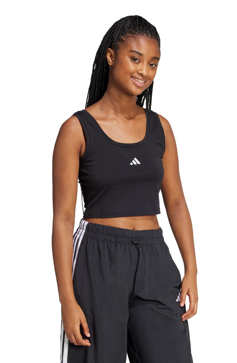 adidas Cropped Stretch Cotton Tank, Alternate, color, Black/Whit