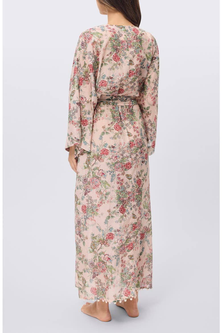 Layla Lace Trim Cotton & Silk Robe, Alternate, color, PINK