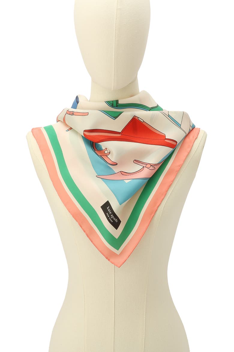 shoes print silk square scarf, Alternate, color, IVORY MULTI