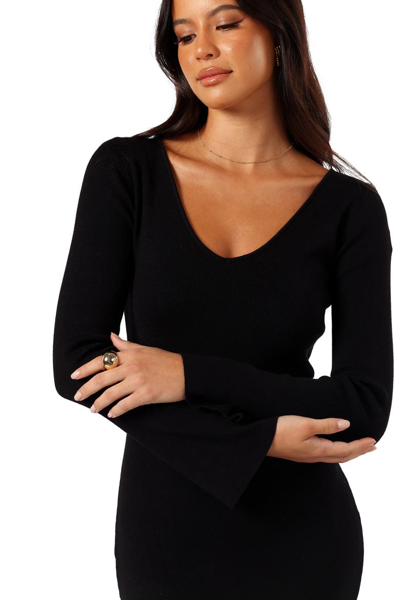 Lina V-Neck Long Sleeve Midi Sweater Dress, Alternate, color, BLACK
