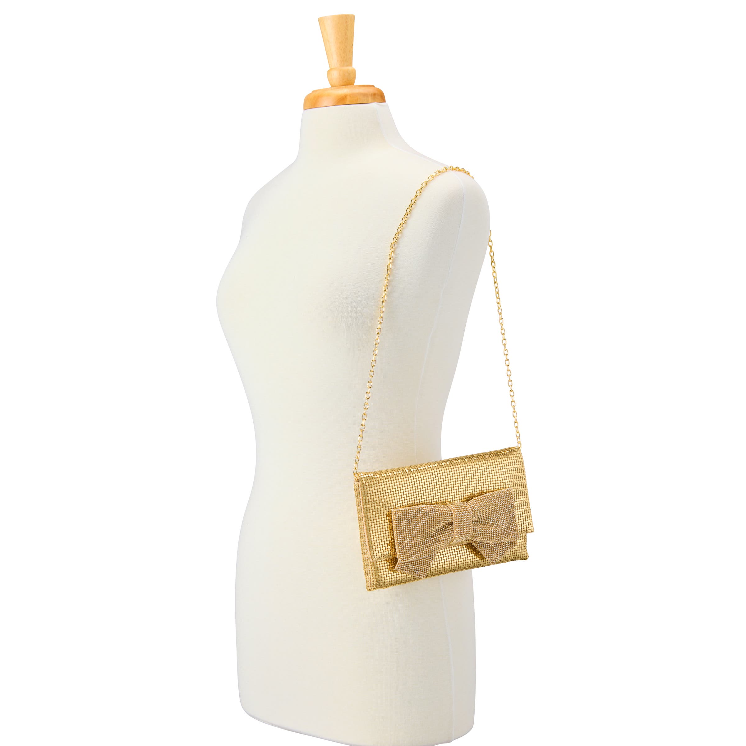 Gemma Crystal Bow Clutch, Alternate, color, Metallic Gold