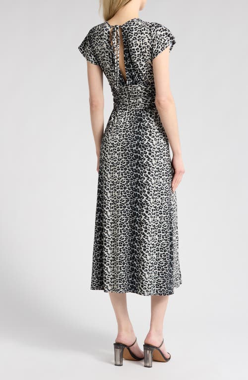 Loveappella Leopard Print Faux Wrap Midi Dress In Gray/black