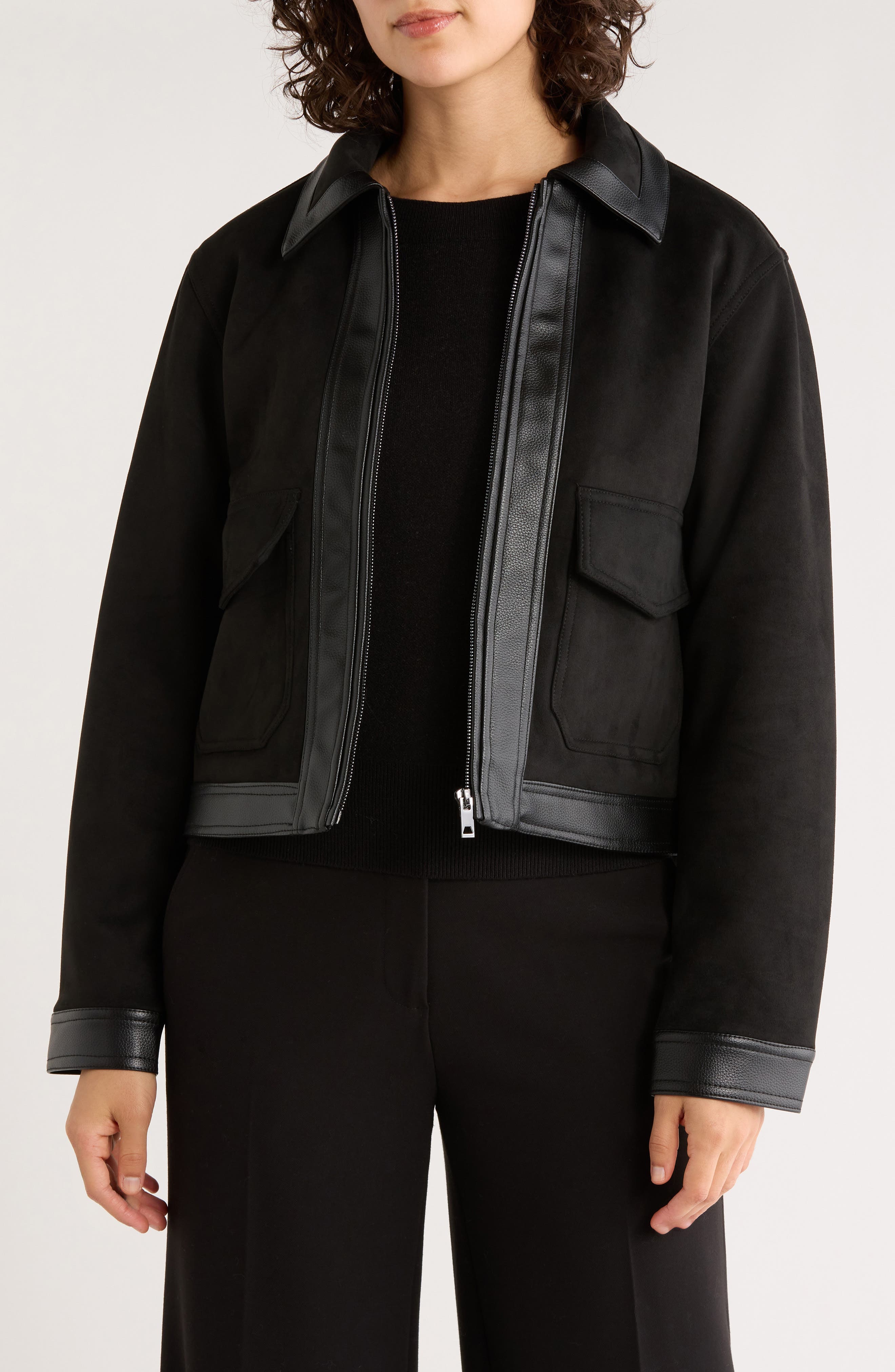 T Tahari Faux Leather Trim Jacket