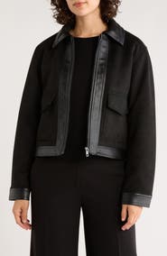 T Tahari Faux Leather Trim Jacket