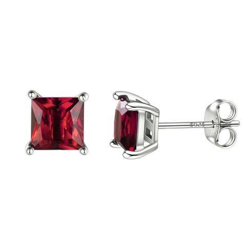 Sterling Silver Red Square Earrings