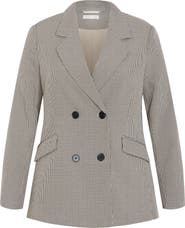 City Chic Hailey Houndstooth Double Breasted Blazer