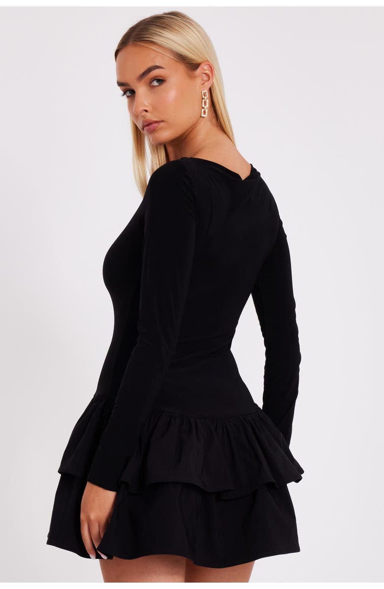 QUIZ ITY Bengaline Long Sleeve Frill Mini Dress, Alternate, color, 