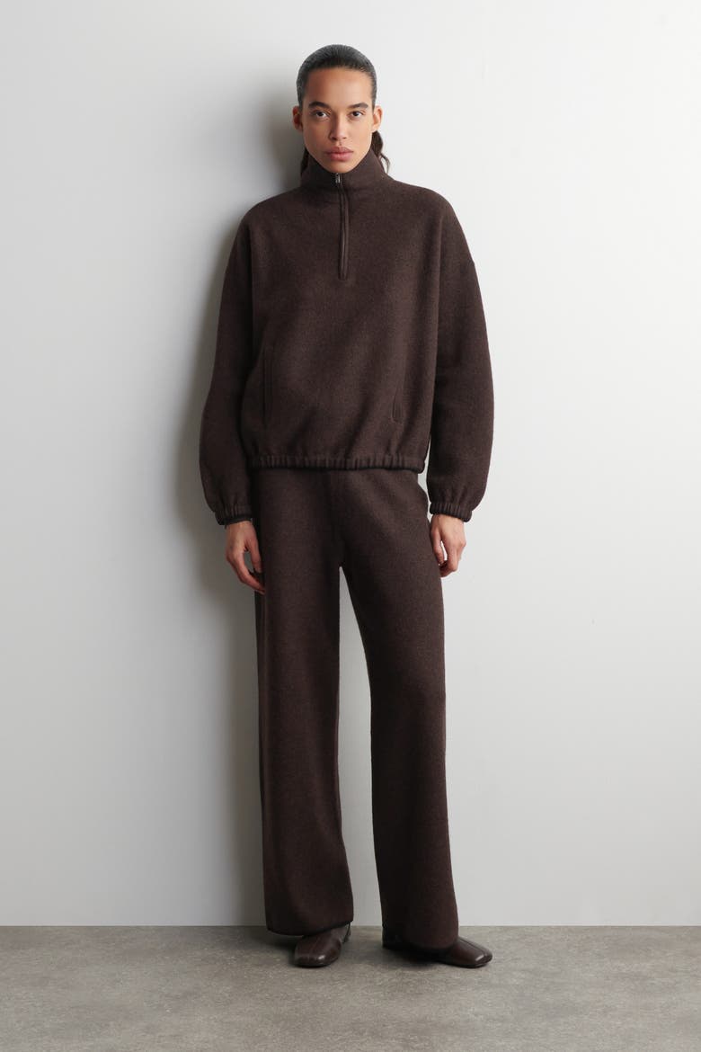 Boiled Merino Wool Zip-up Jumper, Alternate, color, BROWN MÉLANGE