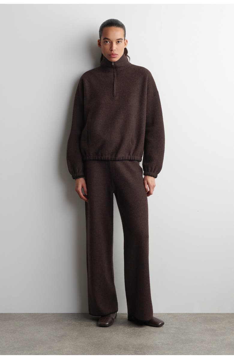 COS Boiled Merino Wool Zip-up Jumper, Alternate, color, Brown Mélange